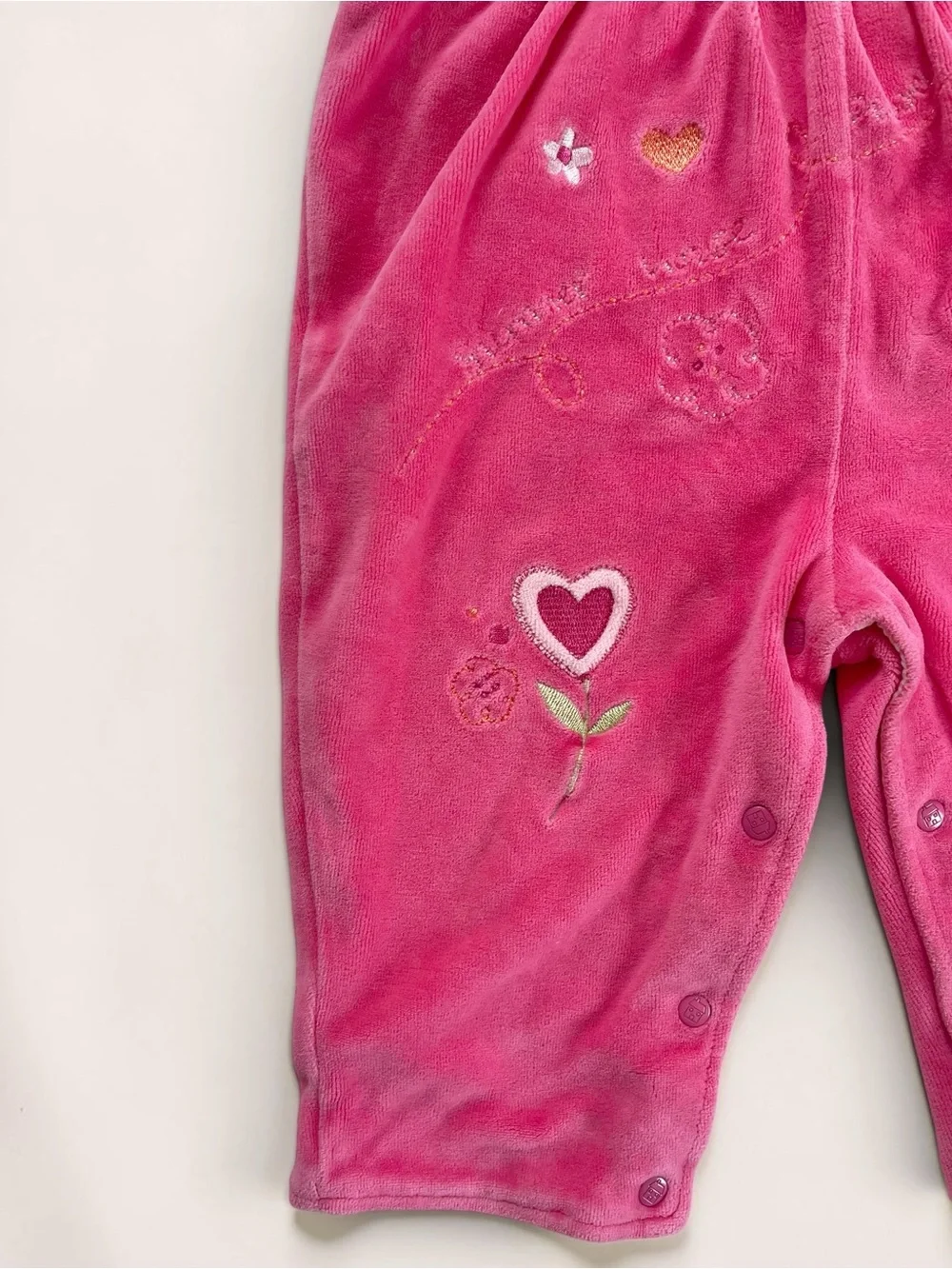 PUMPKIN PATCH EUC Raspberry Pink Velour Embroidered Cottage Romper